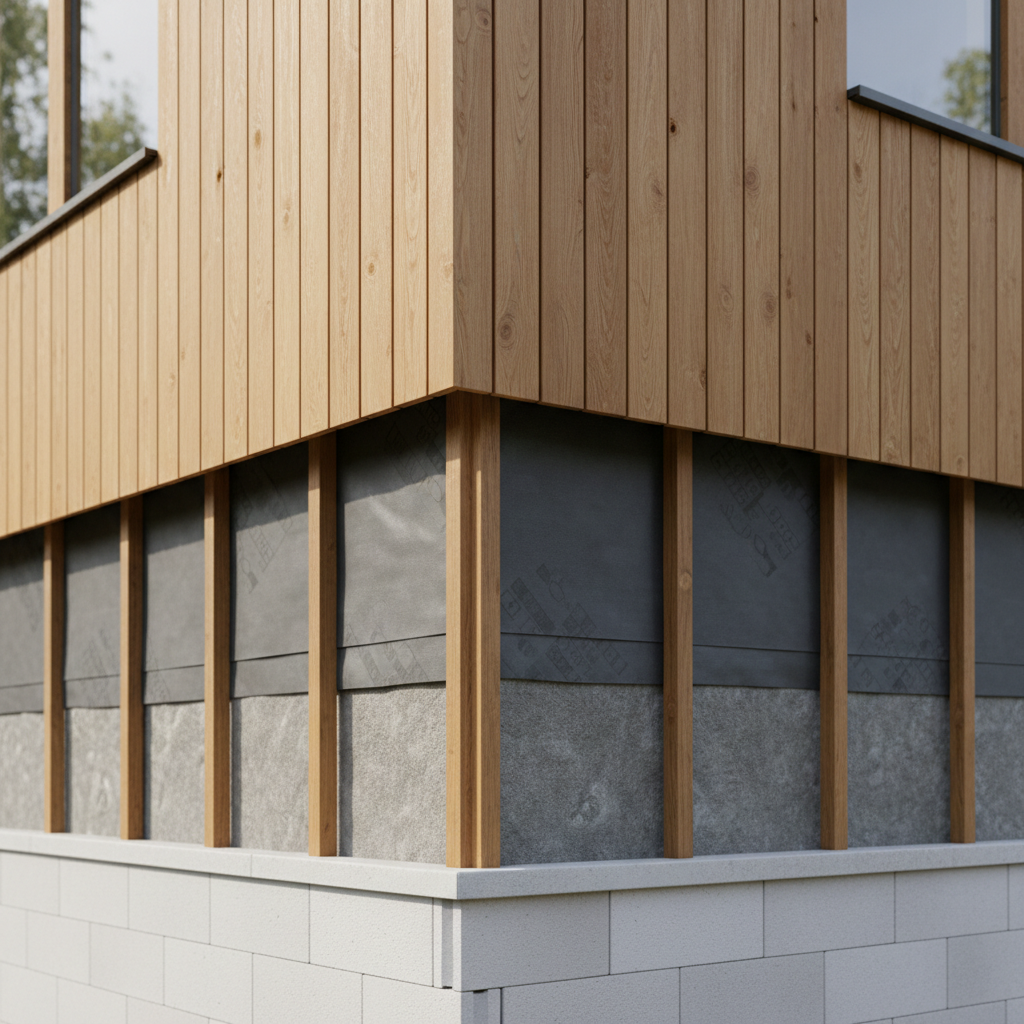Illustration réaliste sur Bardage bois extérieur : une solution ventilée pour façades durables