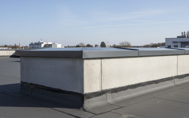 Acrotère en béton sur toiture terrasse, essentiel pour l'étanchéité.
