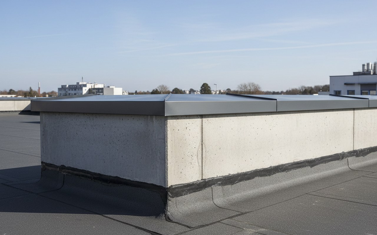 Acrotère en béton sur toiture terrasse, essentiel pour l'étanchéité.