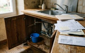 Fuite d’eau sous un évier dans un logement