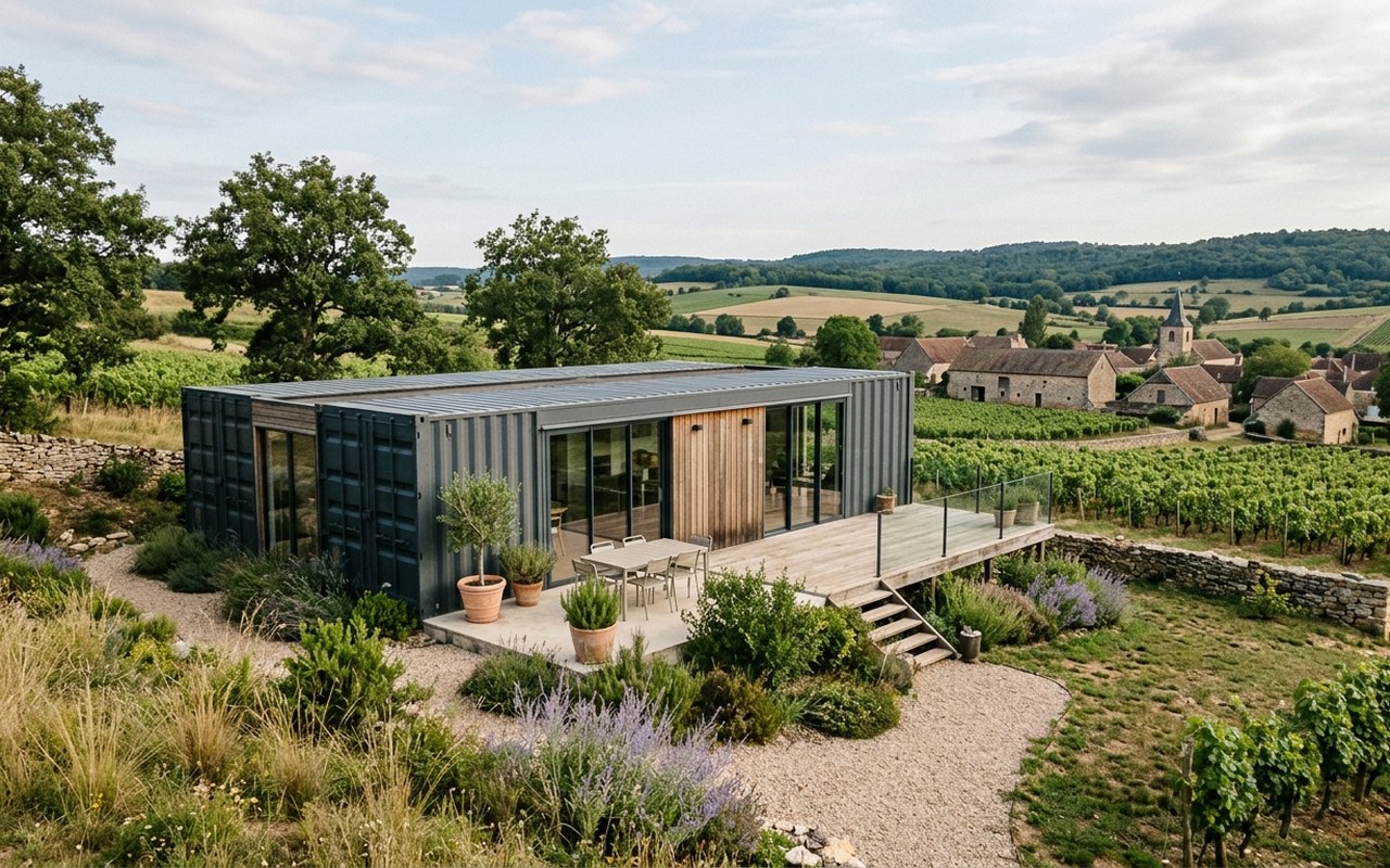 Maison container moderne en extérieur