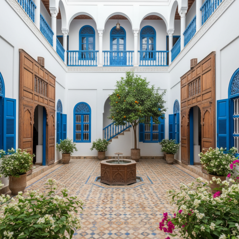 Illustration réaliste sur La maison tunisienne traditionnelle : un équilibre parfait entre climat et intimité