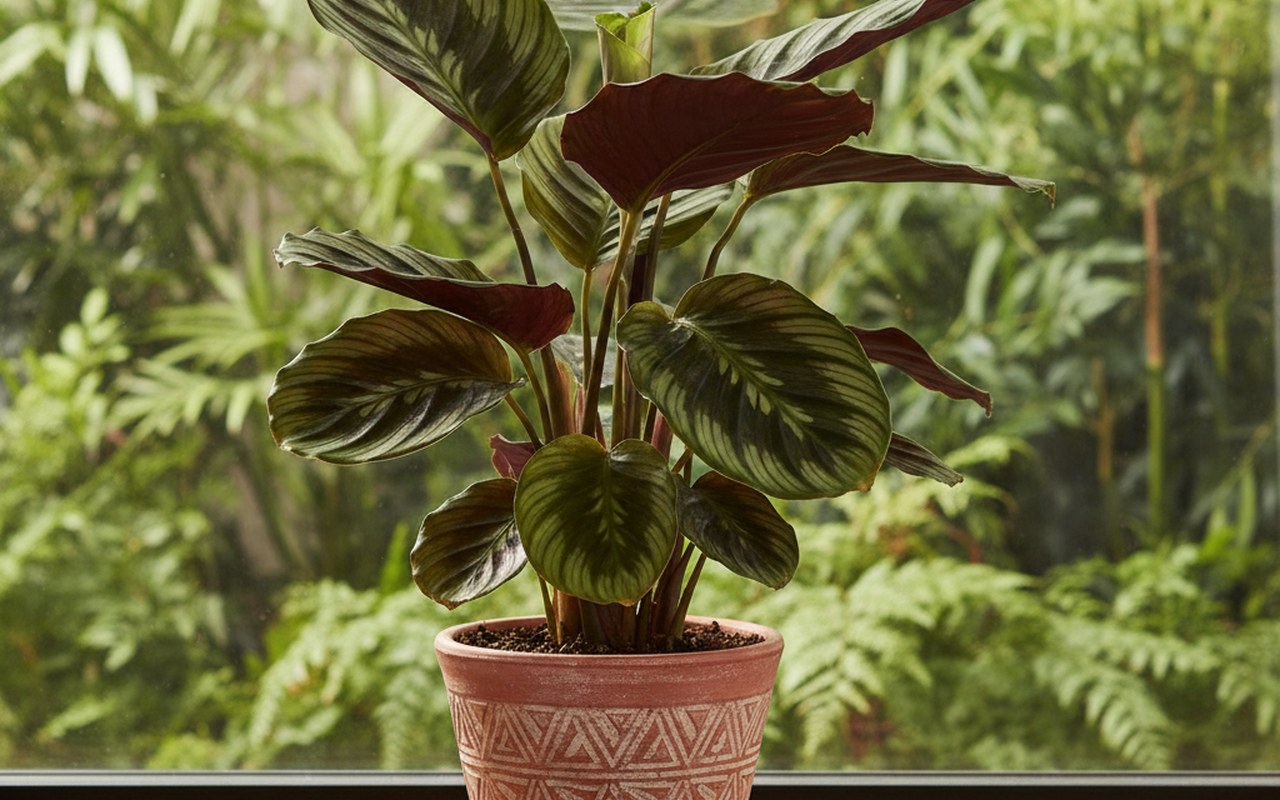 Plante kozikaza en pot sur un rebord de fenêtre avec éclairage naturel.